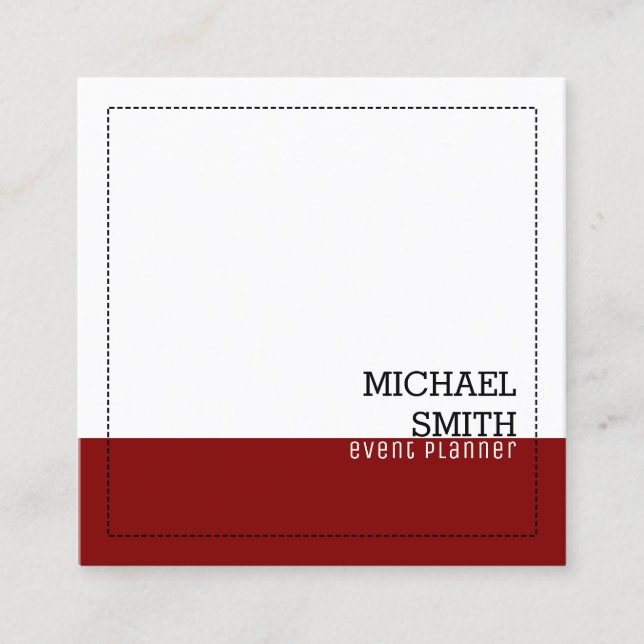 Professional Minimalist Modern White Maroon Square Business Card (Front)
