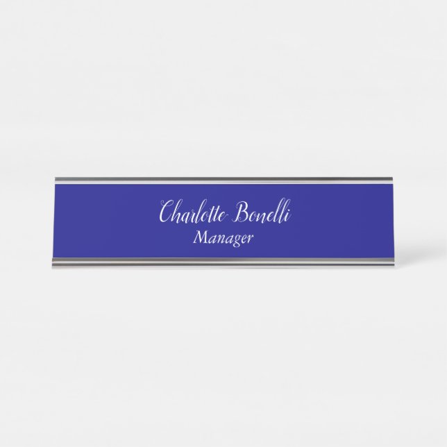 Professional Minimalist Navy Blue Desk Name Plate (Front)