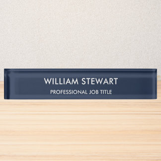 Professional Minimalist Navy Blue Employee Staff Nameplate