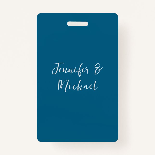 Professional minimalist ocean blue calligraphy ID badge (Front)