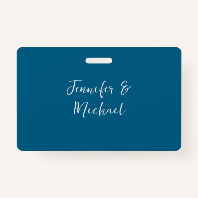Professional minimalist ocean blue calligraphy ID badge (Front)