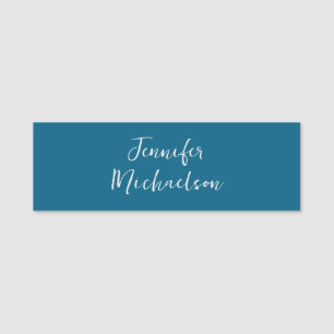 Professional minimalist ocean blue calligraphy name tag