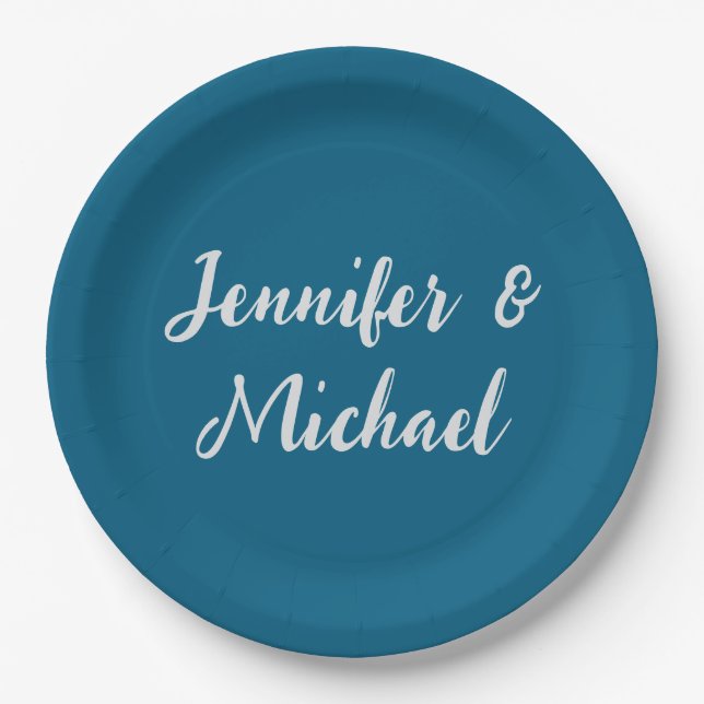 Professional minimalist ocean blue calligraphy paper plate (Front)