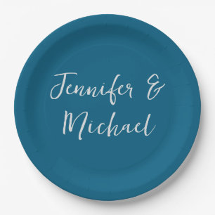 Professional minimalist ocean blue calligraphy paper plate