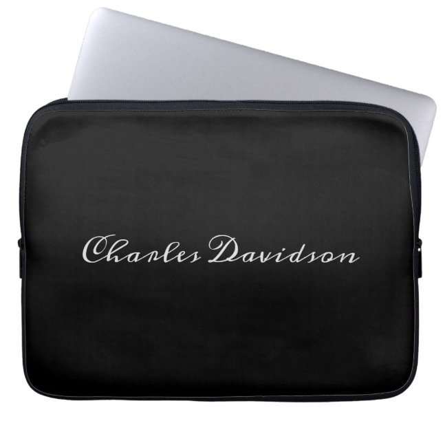 Professional Minimalist Plain Calligraphy Black Laptop Sleeve (Front)