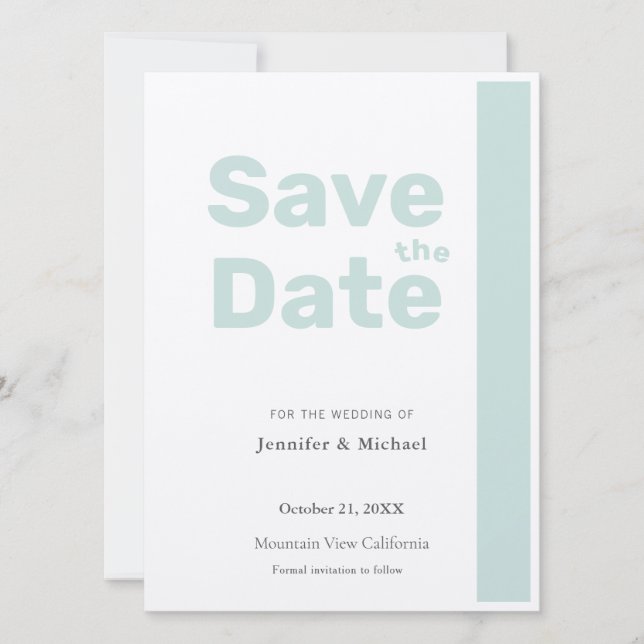 Professional Minimalist Plain Modern Blue Silver Save The Date (Front)