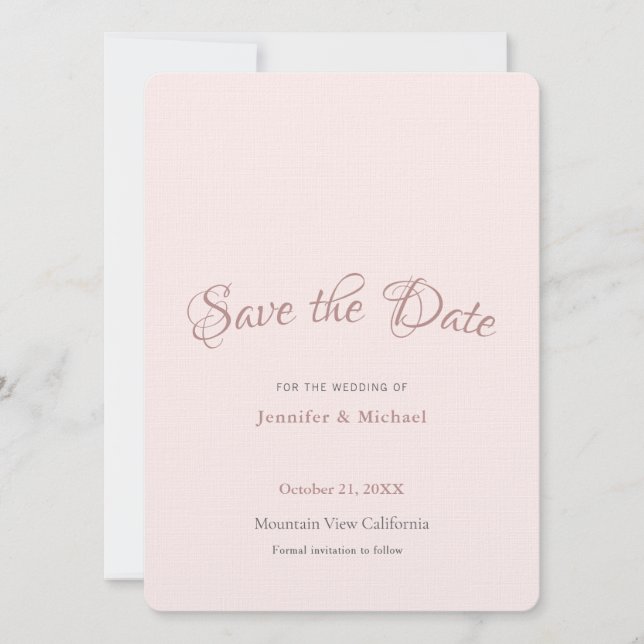 Professional Minimalist Plain Rose Gold Colour Save The Date (Front)