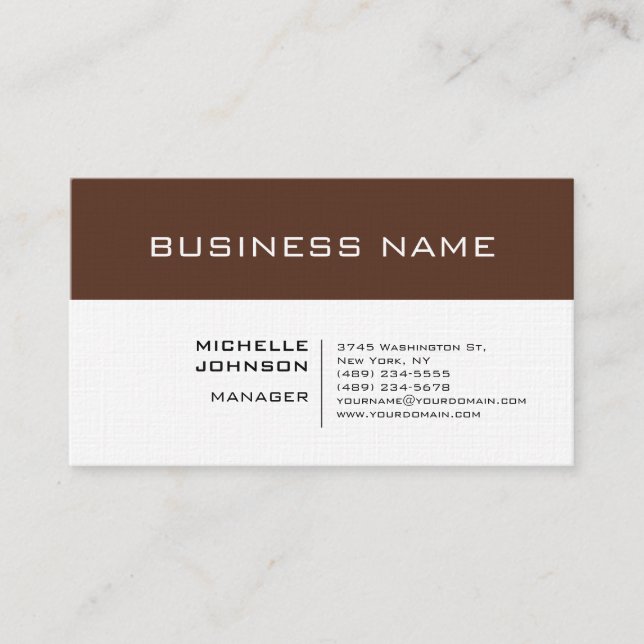 Professional Minimalist Premium Linen Brown White Business Card (Front)