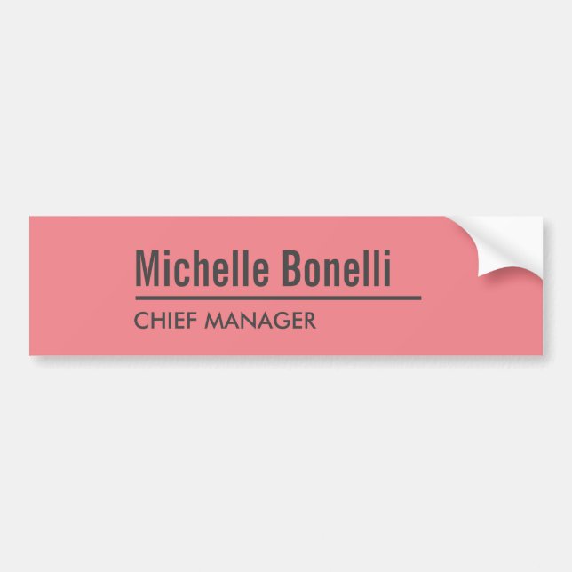 Professional Minimalist Simple Coral Pink Modern Bumper Sticker (Front)