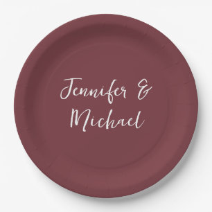 Professional minimalist wine red calligraphy paper plate