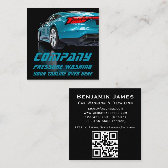 Professional Mobile Auto Detailing Service  Square Business Card (Front/Back)