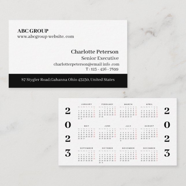 Professional Modern 2023 Calendar  Business Card (Front/Back)