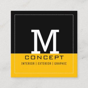 Professional Modern Amber Black Monogram Square Business Card