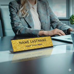 Professional Modern Black and Gold Office Desk Name Plate