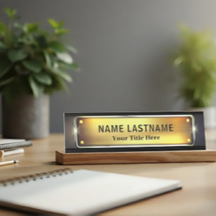 Professional Modern Black and Gold Office Desk Name Plate