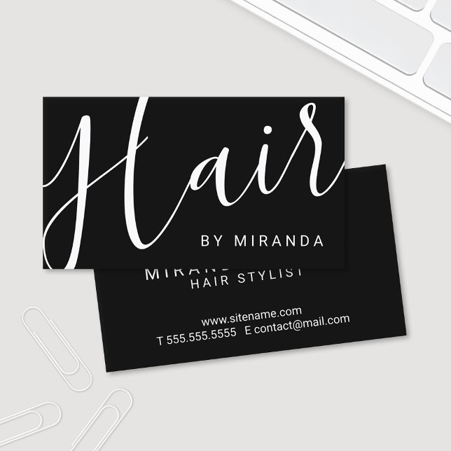 Professional Modern Black and White Hair Stylist Business Card (Creator Uploaded)