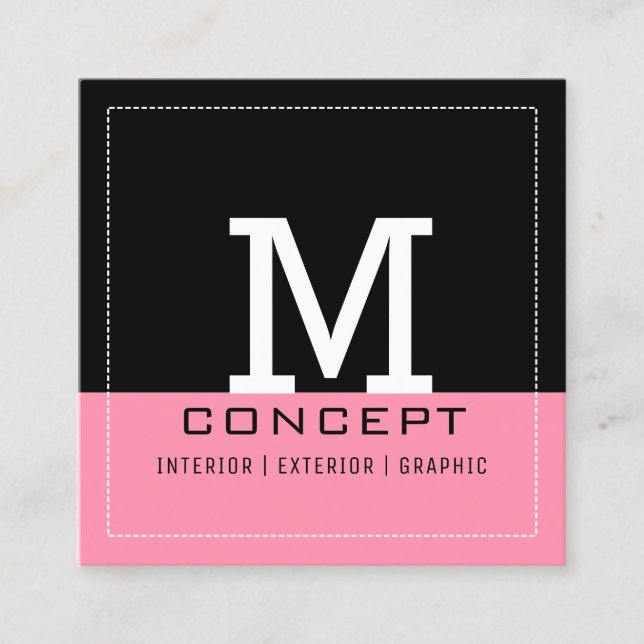Professional Modern Black Baker-Mille Monogram Square Business Card (Front)
