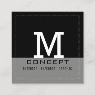 Professional Modern Black Battleship Grey Monogram Square Business Card