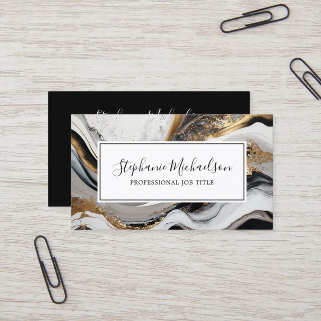 Professional Modern Black Gold Abstract Business Card (Front/Back In Situ)