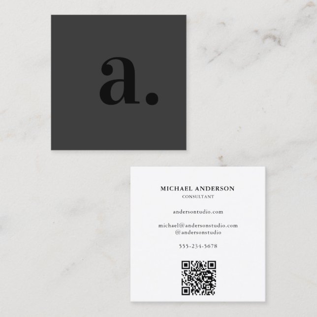 Professional Modern Black Minimalist qr code Square Business Card (Front/Back)