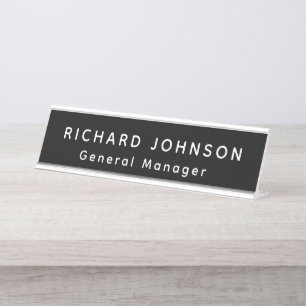 Professional Modern Black White Office Name Title Desk Name Plate
