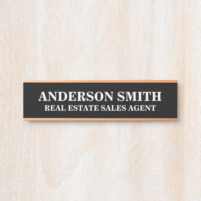 Professional Modern Black white Office Name Title  Door Sign (Front)