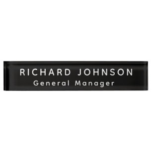 Professional Modern Black White Office Name Title  Nameplate