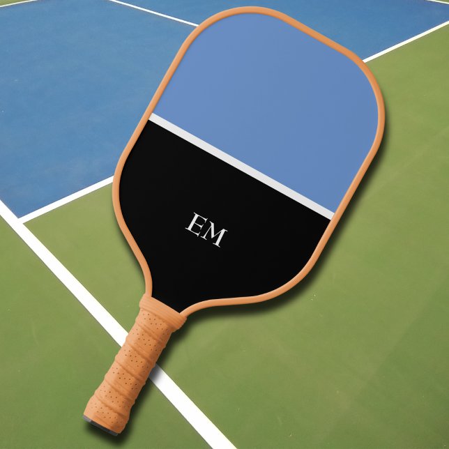 Professional Modern Blue & Black Monogram Initials Pickleball Paddle (Creator Uploaded)