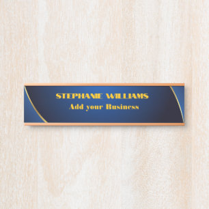 Professional Modern Blue Gold Office Name Title Door Sign