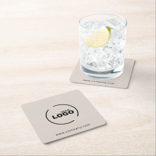 Professional Modern Business Logo Beige Square Paper Coaster