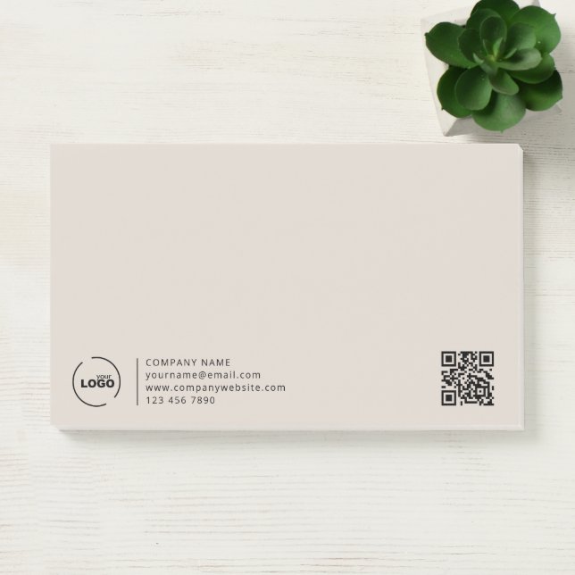 Professional Modern Business Logo QR Code Beige Post-it Notes (Office)