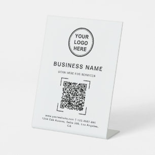 Professional Modern Business Name QR Code Logo Pedestal Sign