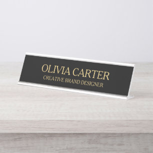 Professional Modern Classy Black Gold Office Title Desk Name Plate