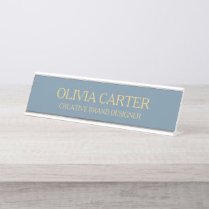 Professional Modern Classy Blue Gold Office Titl Desk Name Plate