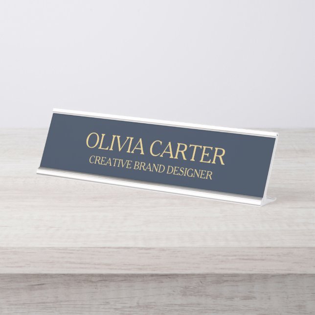 Professional Modern Classy Navy Gold Office Titl Desk Name Plate (Front)