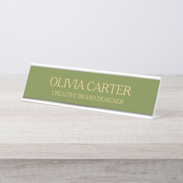 Professional Modern Classy Olive Gold Office Titl Desk Name Plate (Front)