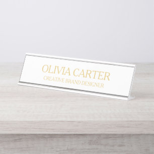 Professional Modern Classy White Gold Office Title Desk Name Plate