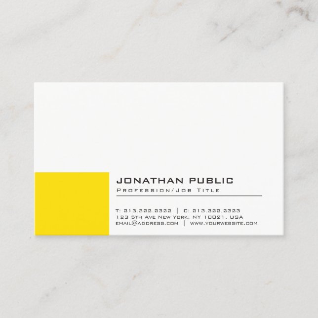 Professional Modern Creative Yellow White Plain Business Card (Front)