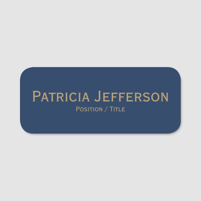 Professional Modern Dark Blue & Gold Font: Elegant Name Tag (Front)