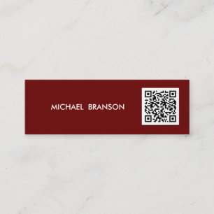 Professional Modern DARK RED Minimalist QR CODE Mini Business Card