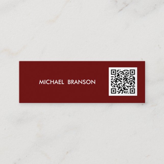 Professional Modern DARK RED Minimalist QR CODE  Mini Business Card (Front)