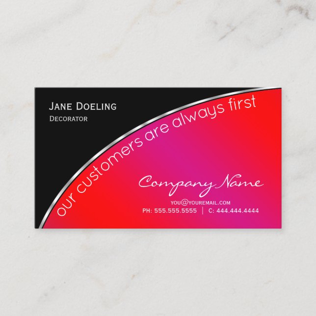 Professional Modern Elegant Black Bright Crimson Business Card (Front)