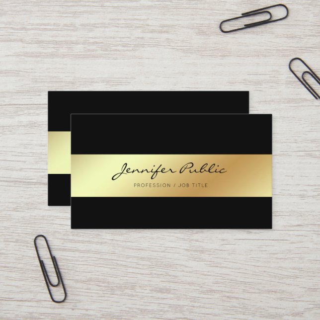 Professional Modern Elegant Black Gold Chic Business Card (Front/Back In Situ)