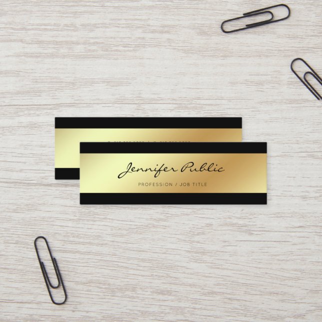Professional Modern Elegant Black Gold Chic Mini Business Card (Front/Back In Situ)