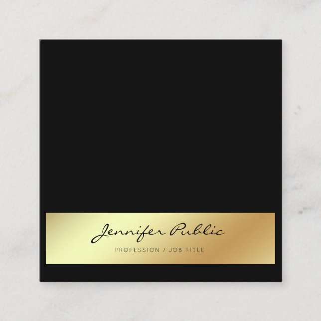 Professional Modern Elegant Black Gold Chic Square Business Card (Front)