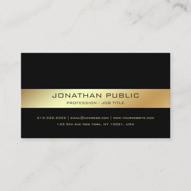 Professional Modern Elegant Black Gold Design Business Card (Front)