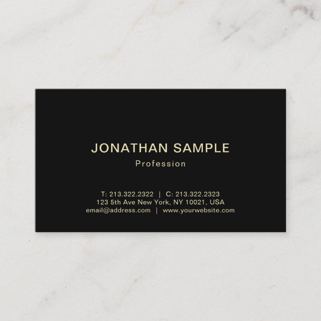 Professional Modern Elegant Black Gold Plain Luxe Business Card (Front)