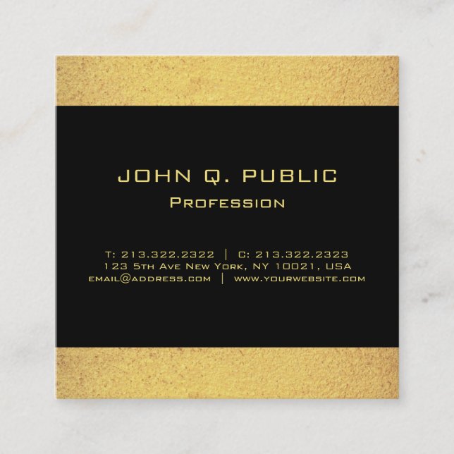 Professional Modern Elegant Black Gold Square Square Business Card (Front)