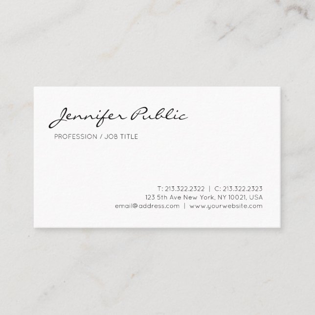 Professional Modern Elegant Clean Chic White Plain Business Card (Front)