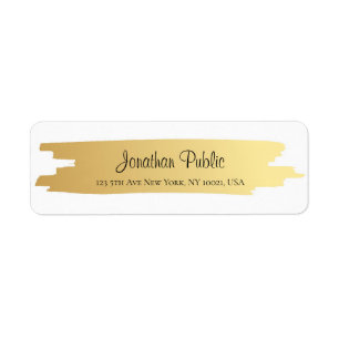 Professional Modern Elegant Gold White Hand Script Return Address Label